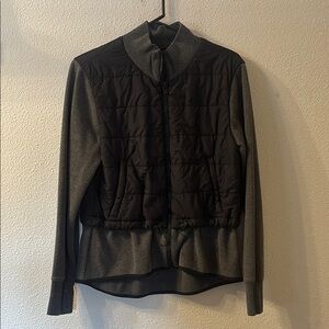 Athleta Black and Gray Quilted Puffer Jacket with High Collar